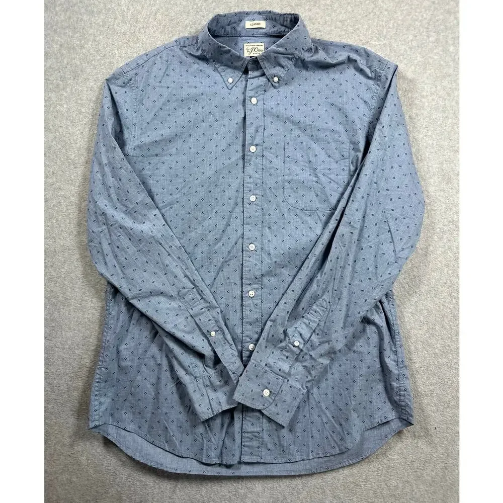 J.Crew Stretch Poplin Button-Down Shirt Men's Large Blue Micro Print
